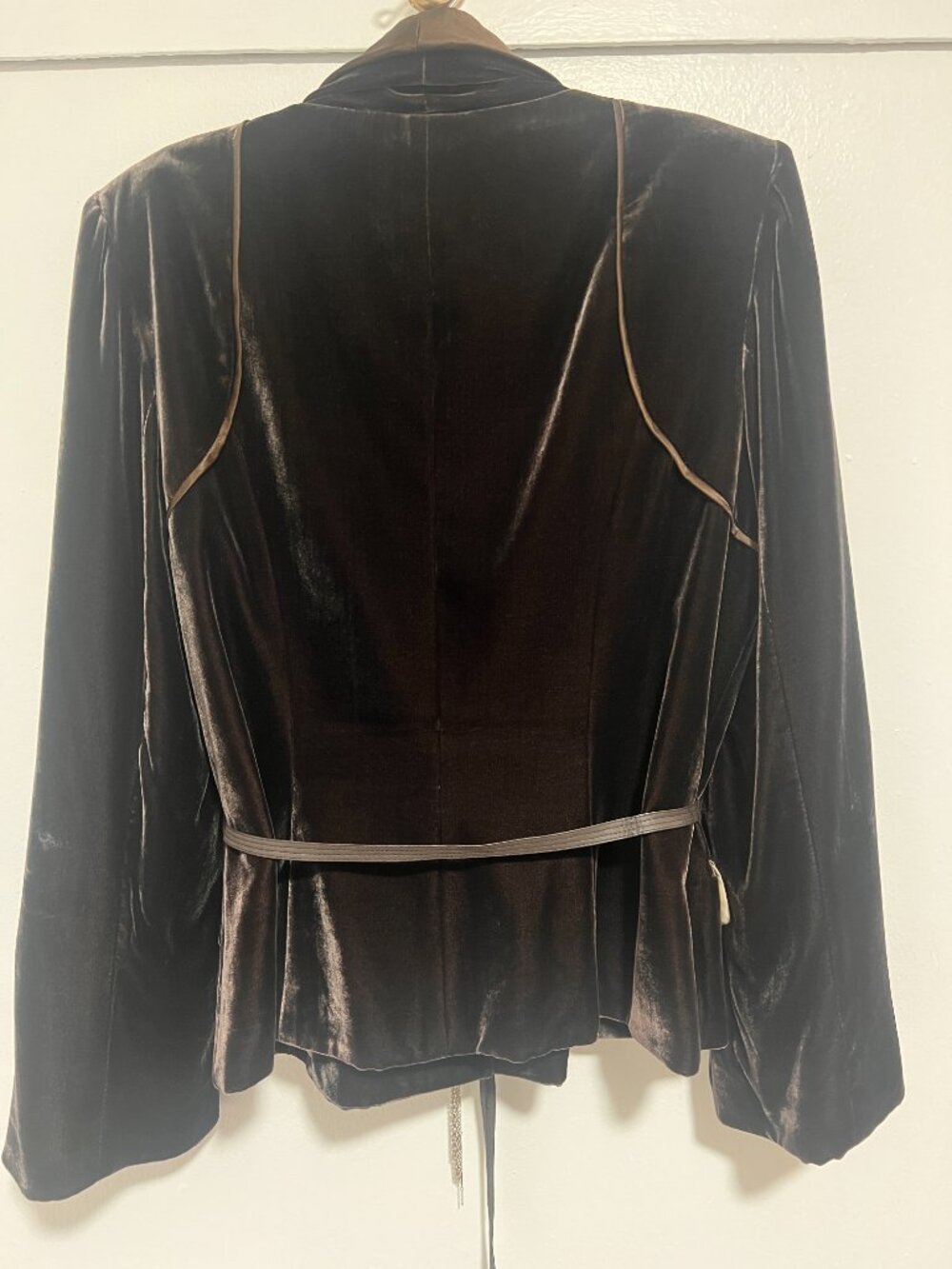 Kay Unger chocolate brown velvet belted blazer womens size 16 - Picture 5 of 9